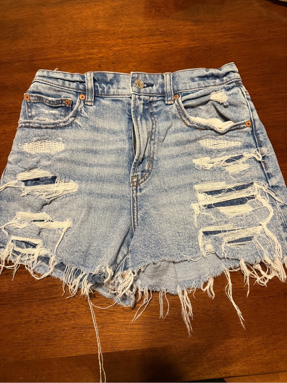 American Eagle Outfitters Light Blue Distressed Denim Cutoff Shorts
